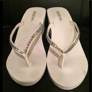 Soda White Wedge Flip Flops
